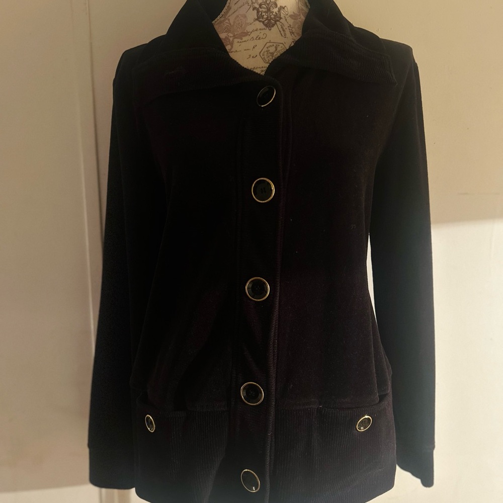 Karen Scott Black Pea Coat with Button Accents